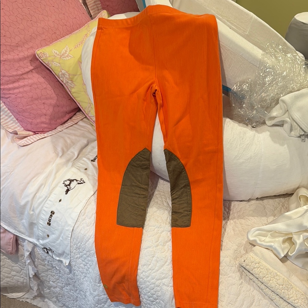 Womans Orange Riding Breech leggings with Knee Patches